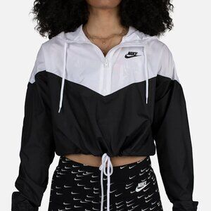 Nike Sportswear Windbreaker Hooded Cropped Jacket Black White AR2511-010 M